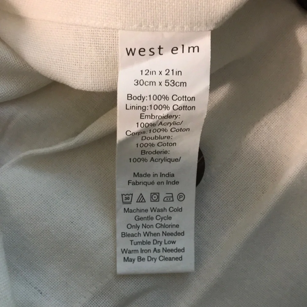 New West Elm Embroidered Striped Lumbar Pillow Cover Ivory Pink Gray Orange Rust